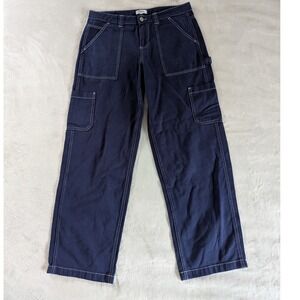 Garage Dark Blue‎ Carpenter Cargo Pants Womens Jr Sz 9 Contrast Stitch Wide Leg